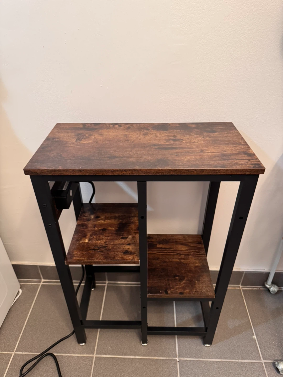 Two-Tier Side Table with Built-in Power Outlets and USB Ports