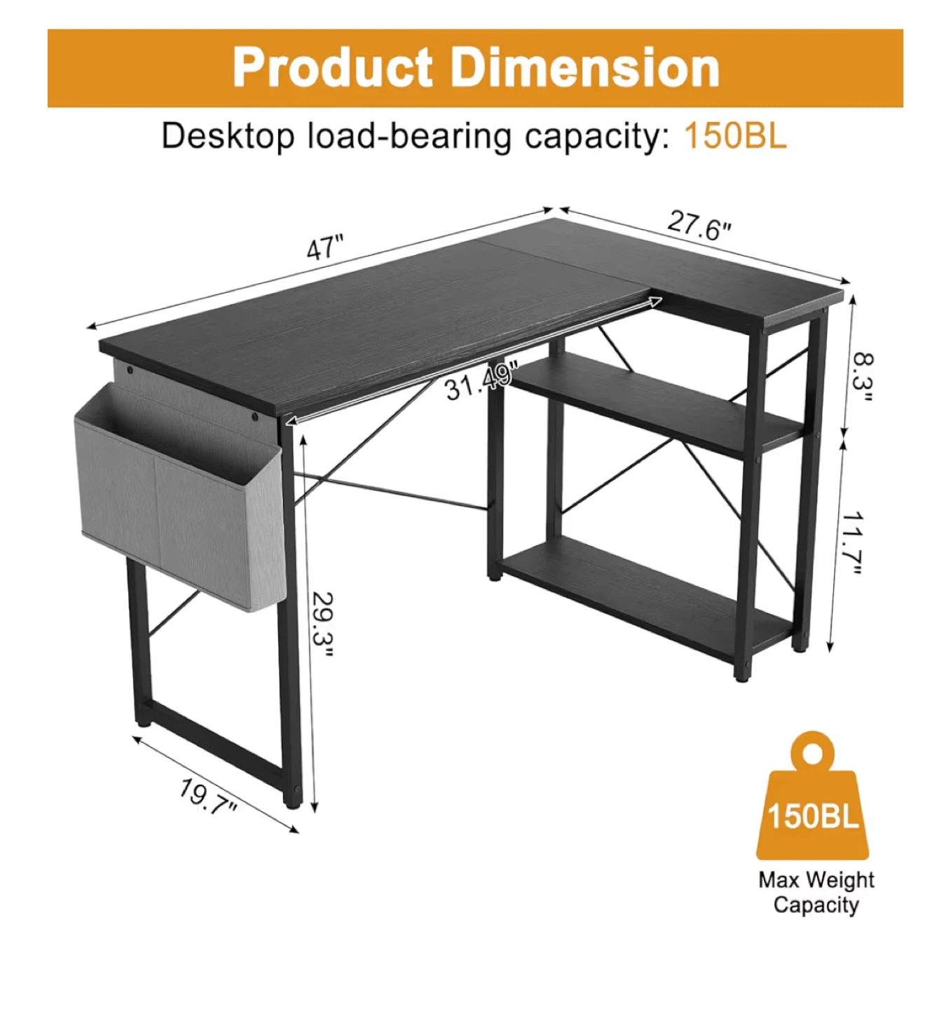L-Shaped Desk with Storage Shelf and Side Organizer - photo 2