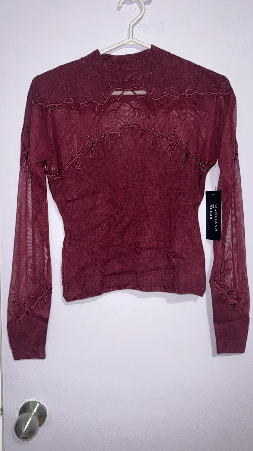 Marciano Burgundy Mesh Sweater Top Size M