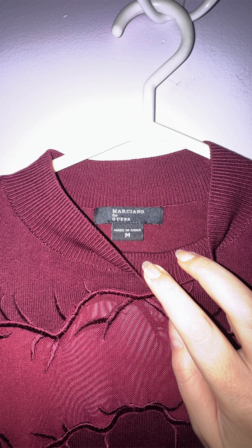 Marciano Burgundy Mesh Sweater Top Size M - photo 5