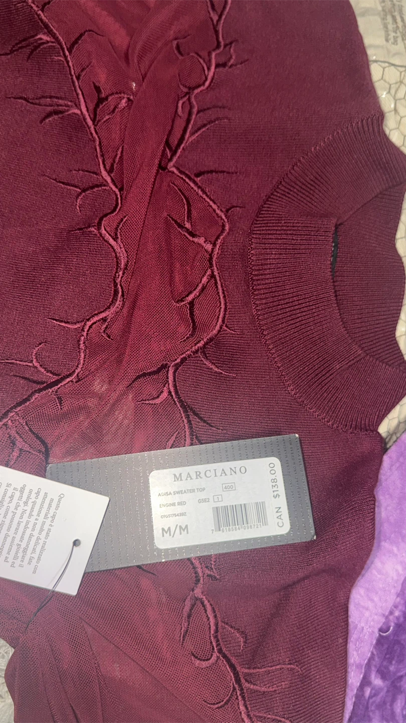 Marciano Burgundy Mesh Sweater Top Size M - photo 3