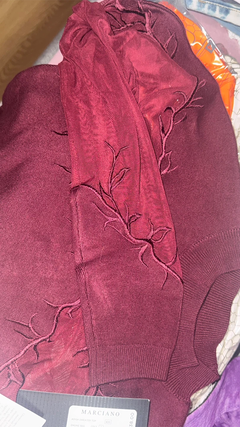 Marciano Burgundy Mesh Sweater Top Size M - photo 4