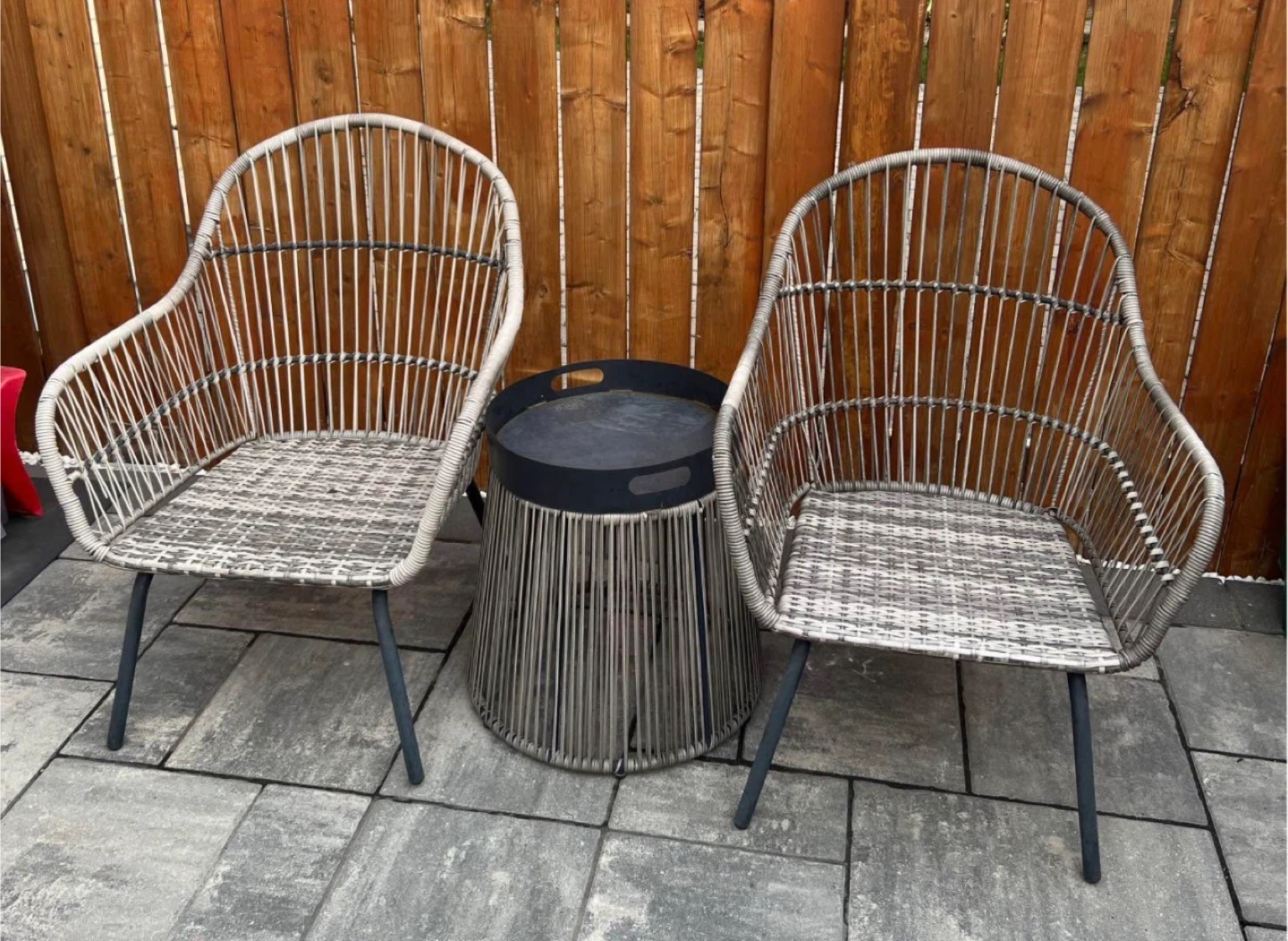 Outdoor Rattan Chairs and Side Table Set