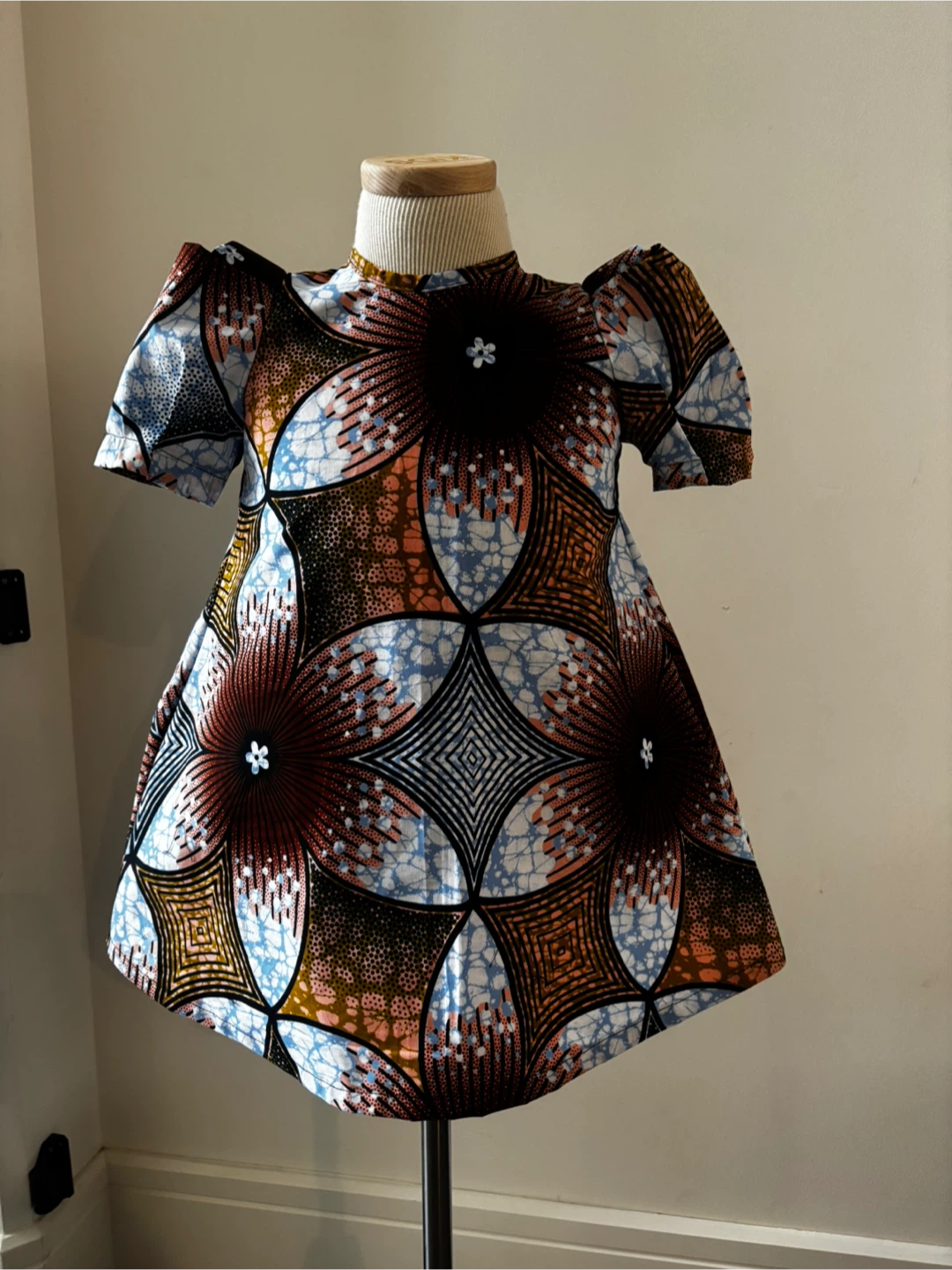 Ankara toddler A line dress with puff pleated sleeve