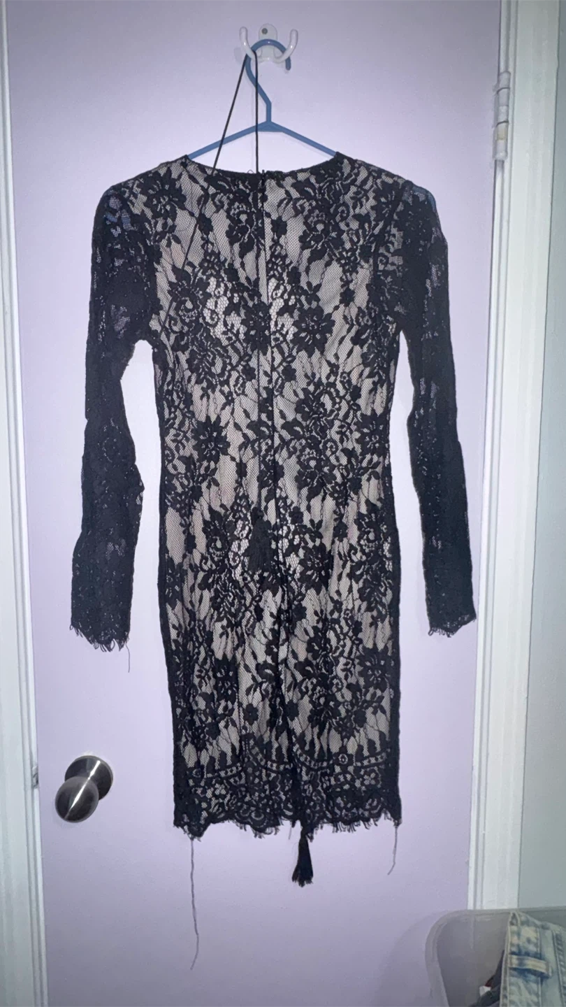 Black Lace Dress with Tassel Detail - photo 2