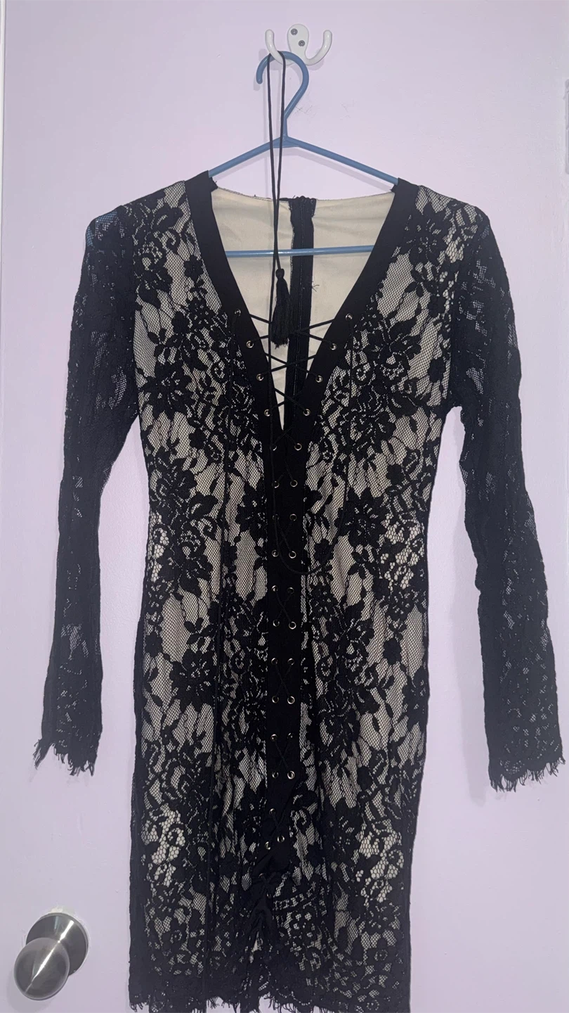 Black Lace Dress with Tassel Detail