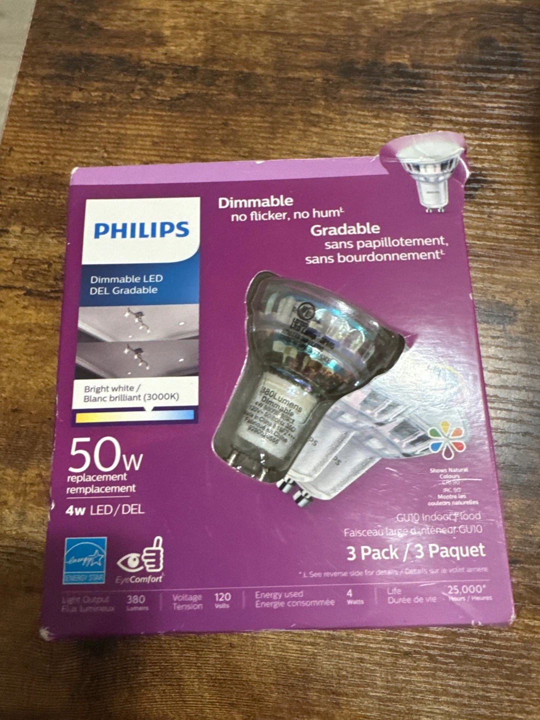 Philips Dimmable LED GU10 Indoor Flood Light Bulbs - 3 Pack