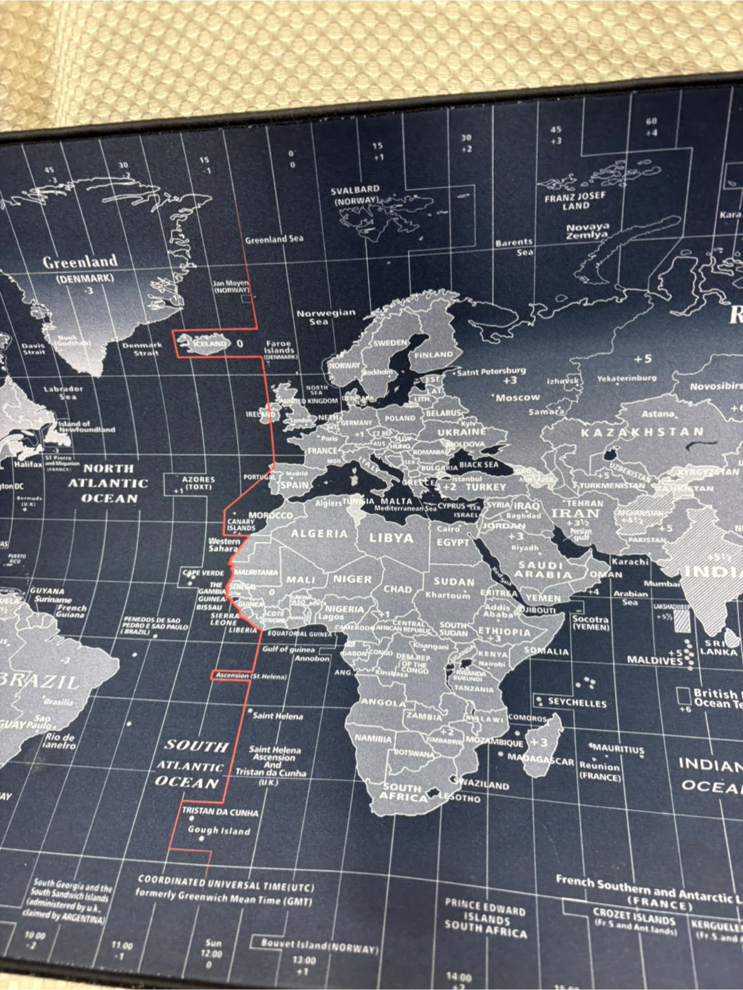 ” World Map Desk Mat with Time Zones 35x15 inches 🧡 - photo 3