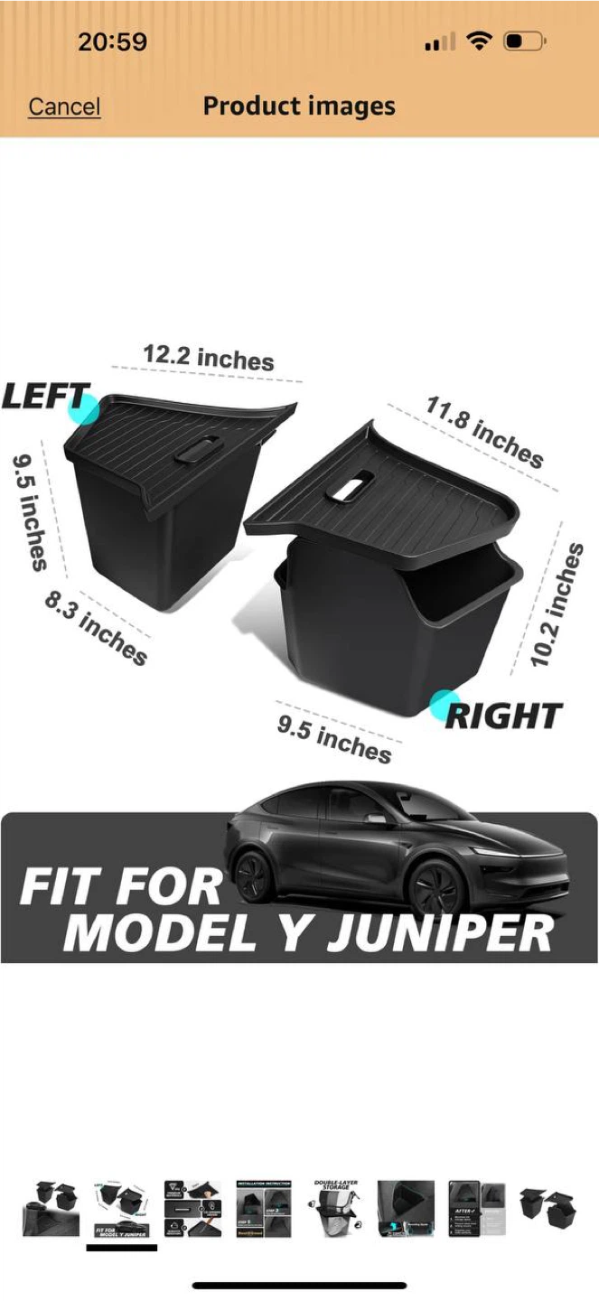 BestEvMod Rear Trunk Storage Bins w/ Lids for Tesla Model Y - photo 5