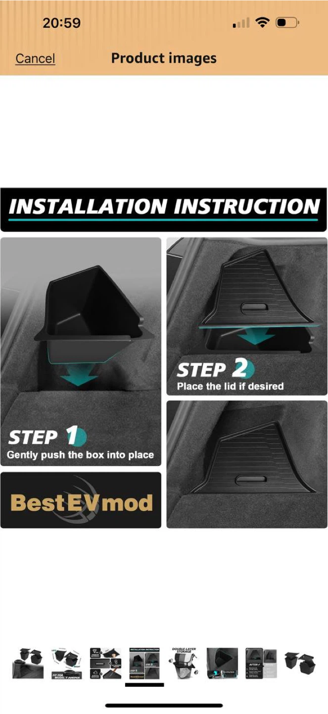 BestEvMod Rear Trunk Storage Bins w/ Lids for Tesla Model Y - photo 3