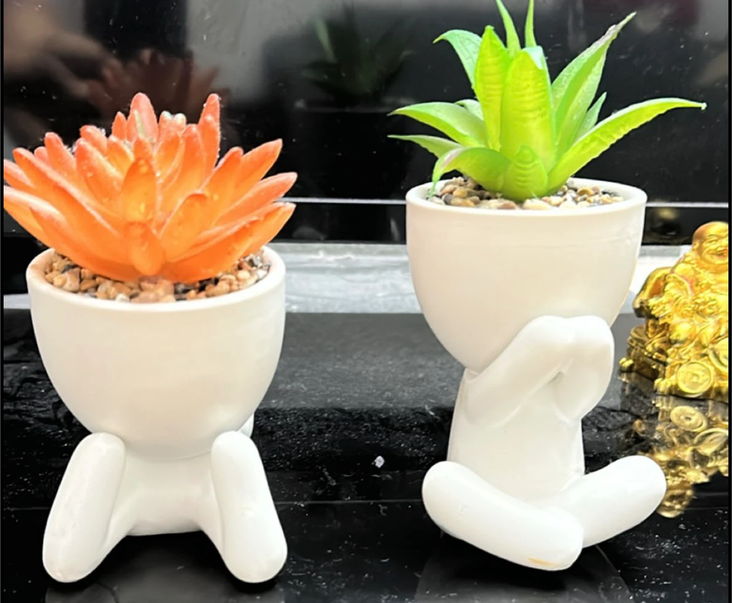 Ceramic Planters with Faux Succulents - Set of 2