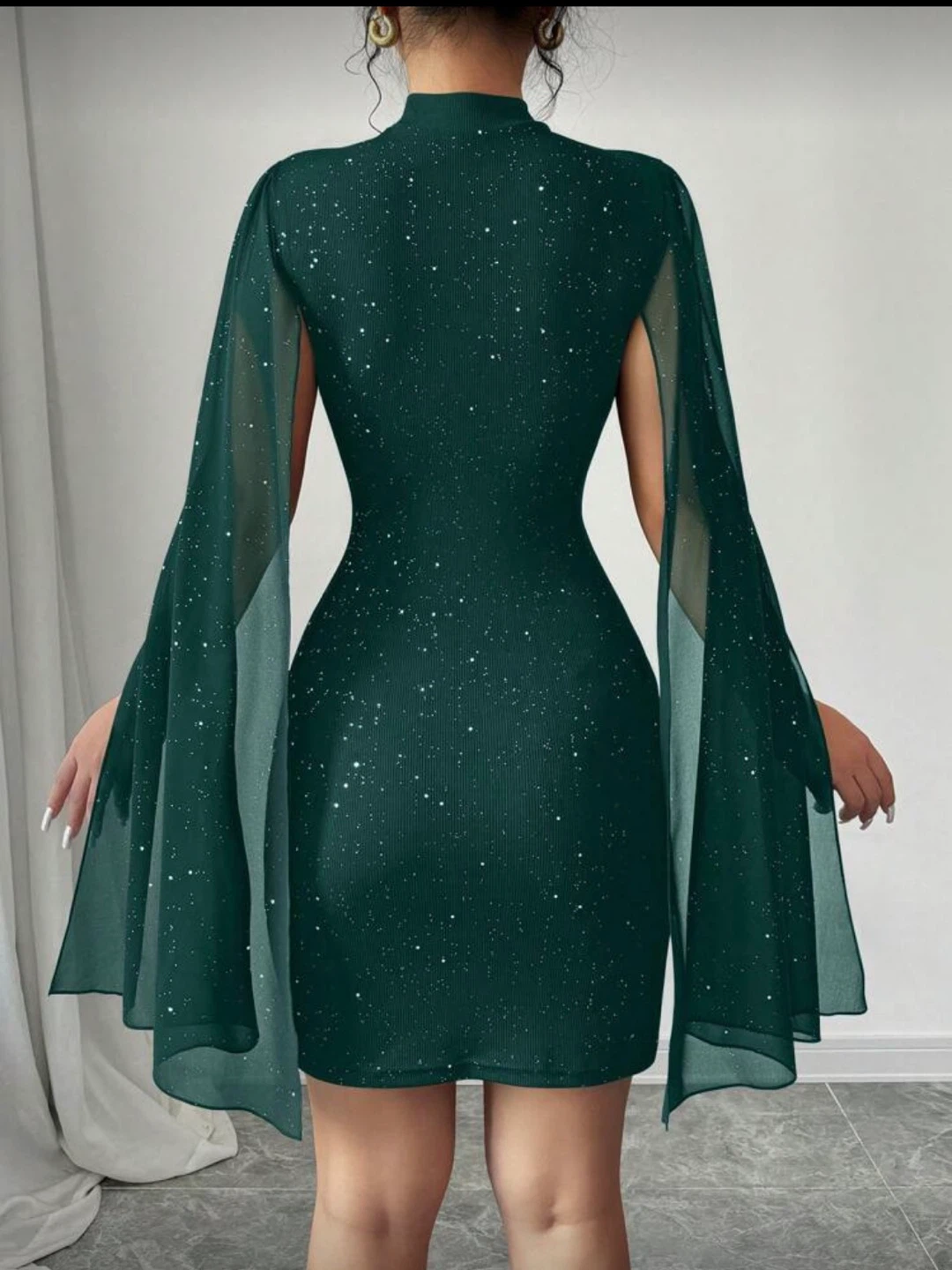 Dark Green Sparkle Cape Dress - photo 2