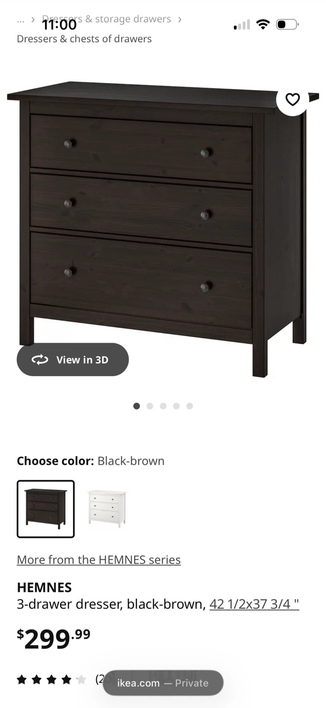 IKEA HEMNES 3-drawer dresser, black-brown