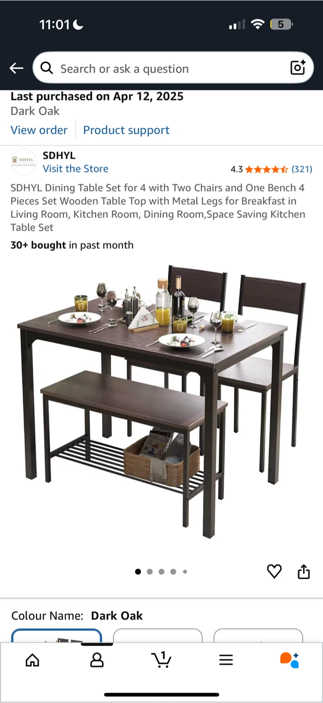 Dining Table Set for 4 with 2 Chairs and Bench - Dark Oak