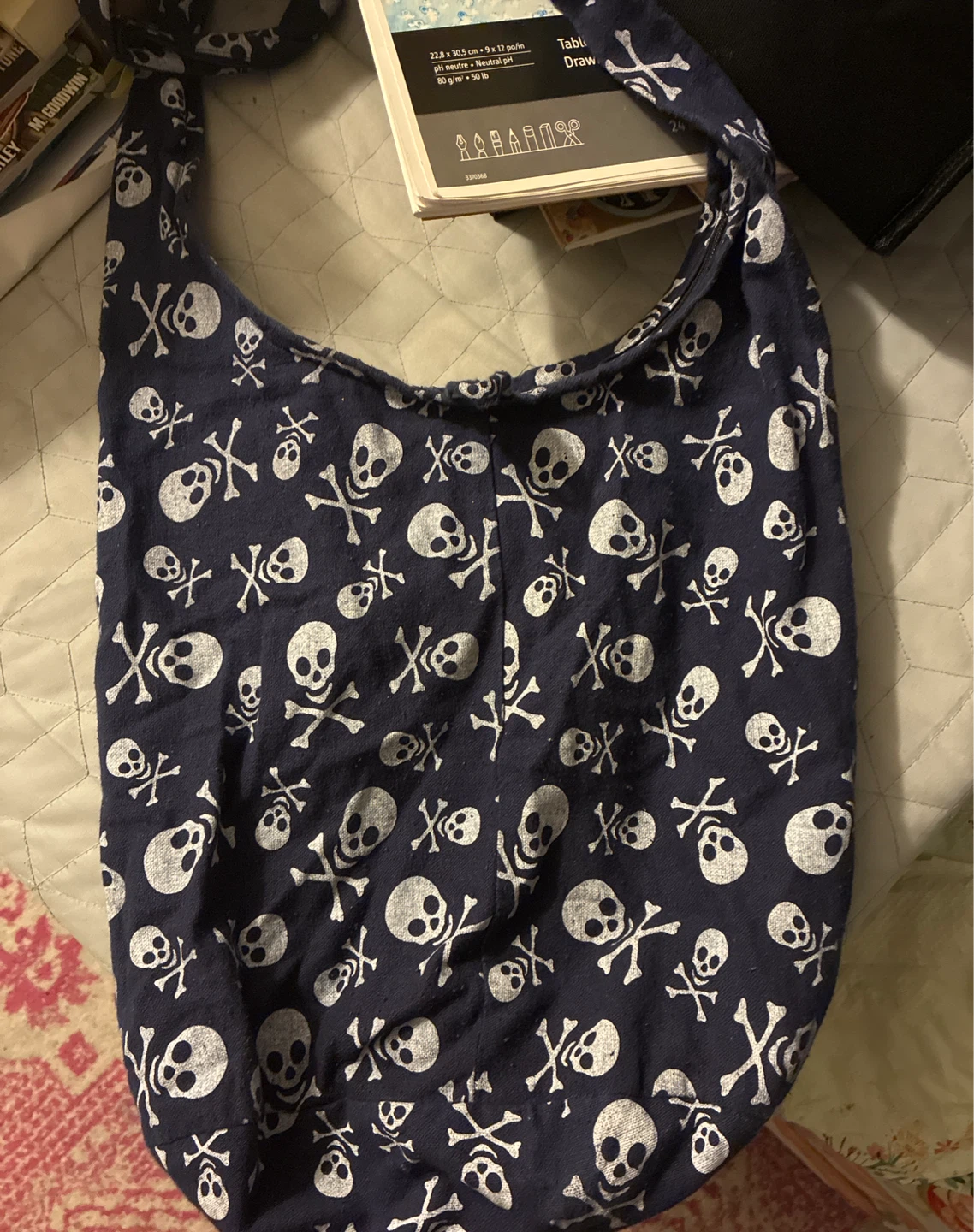 Navy Blue Skull and Crossbones Messenger Bag