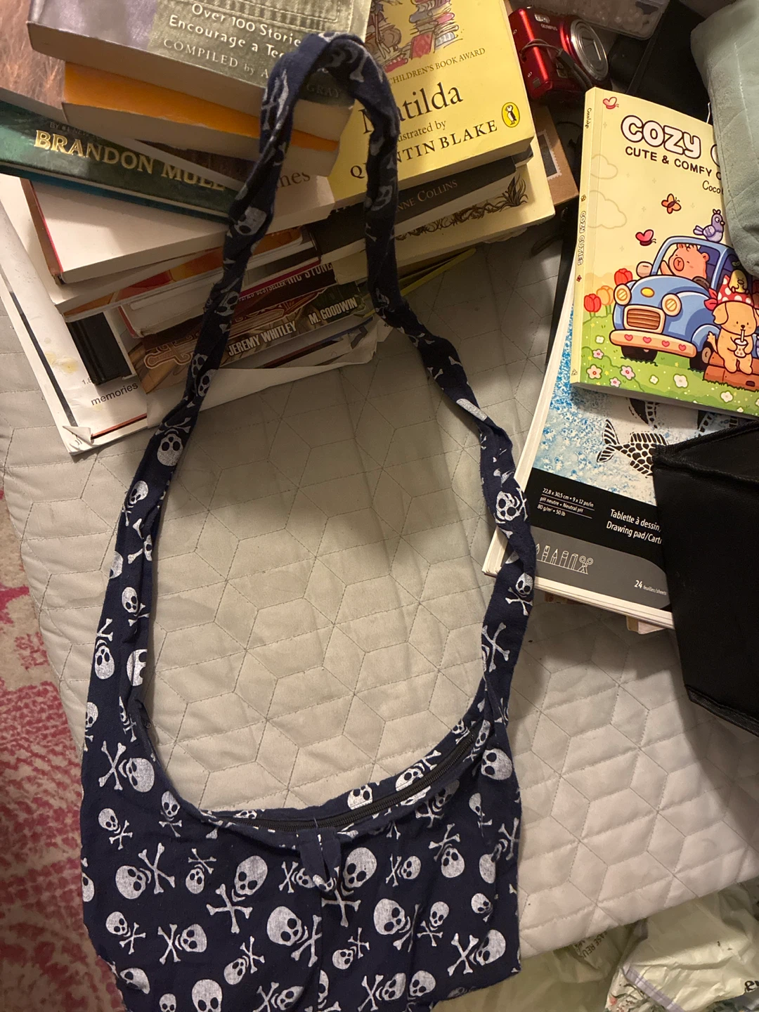 Navy Blue Skull and Crossbones Messenger Bag - photo 2