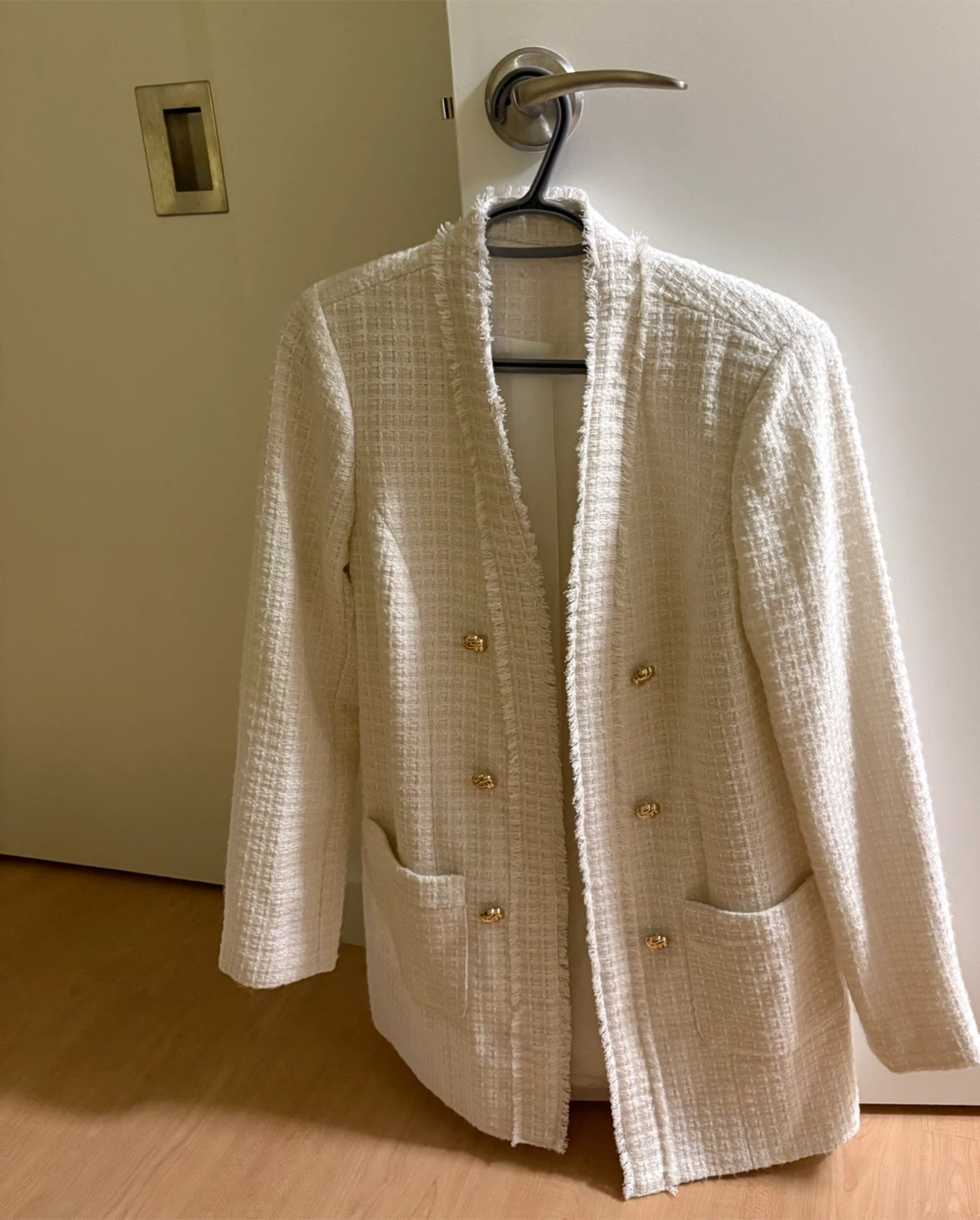 Cream Tweed Blazer with Gold Buttons