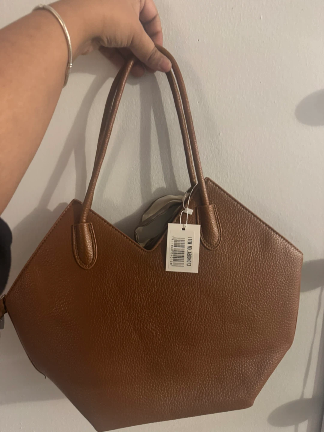 Brown Faux Leather Tote Bag with Scarf Accent - photo 2