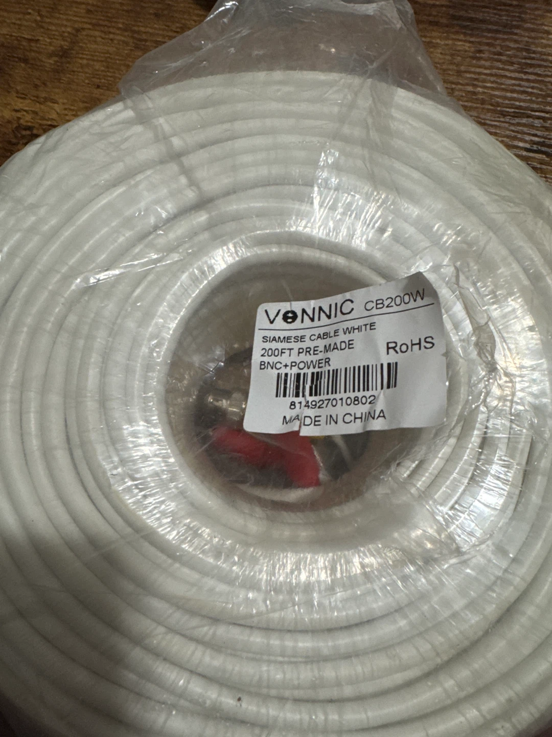 VONNIC CB200W Siamese Cable White 200FT Pre-Made BNC+Power