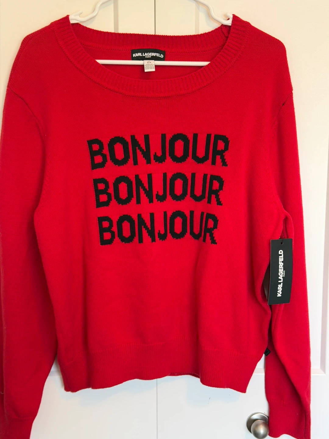 Karl Lagerfeld Red "Bonjour" Sweater