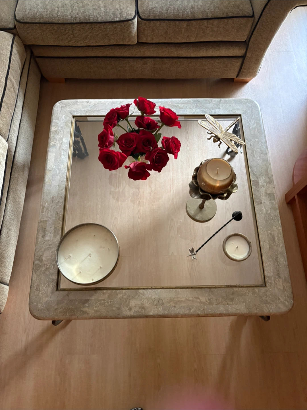 Square Glass Top Coffee Table with Ornate Metal Base - photo 4
