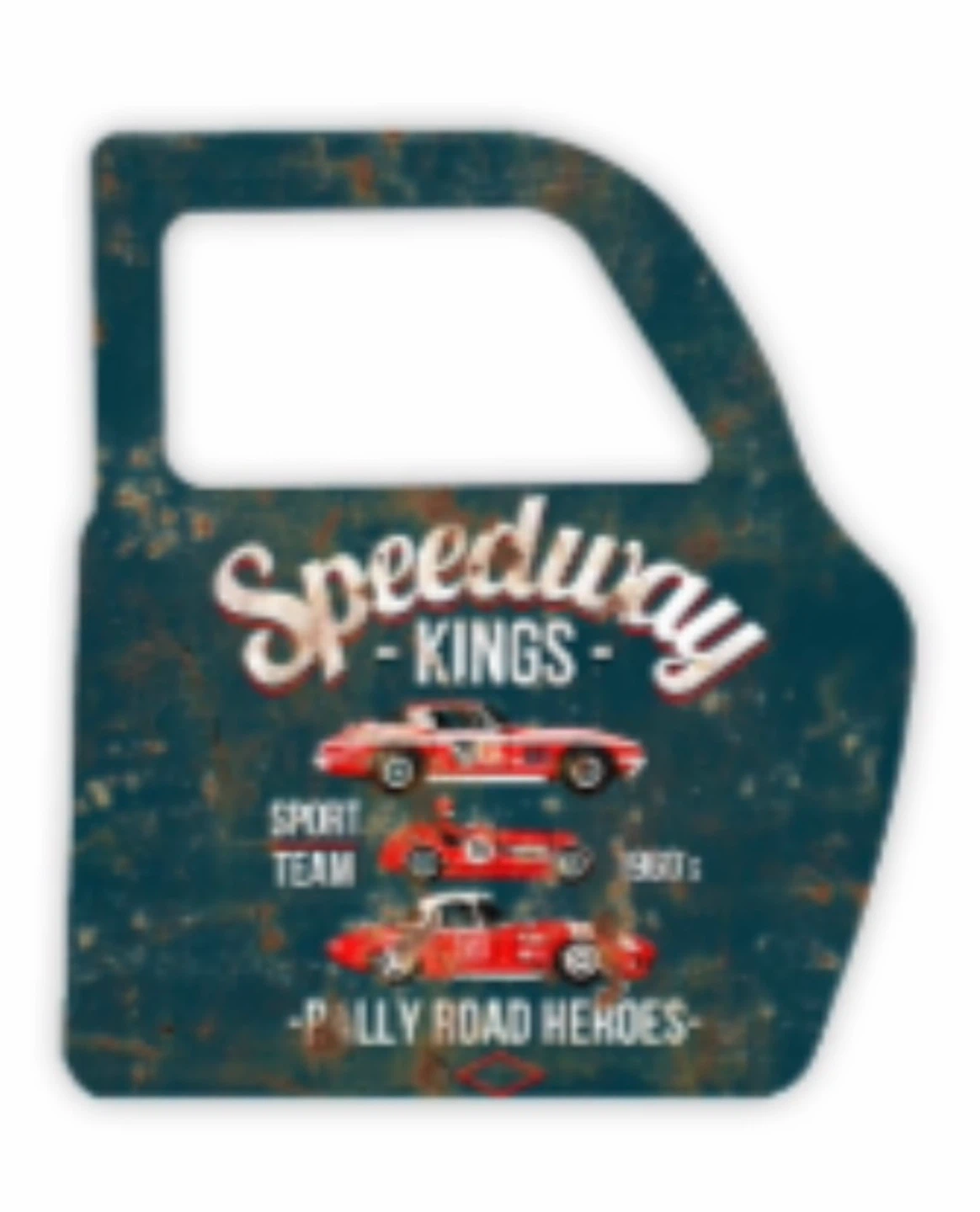 Car Door Shaped Metal Signs with Vintage Graphics