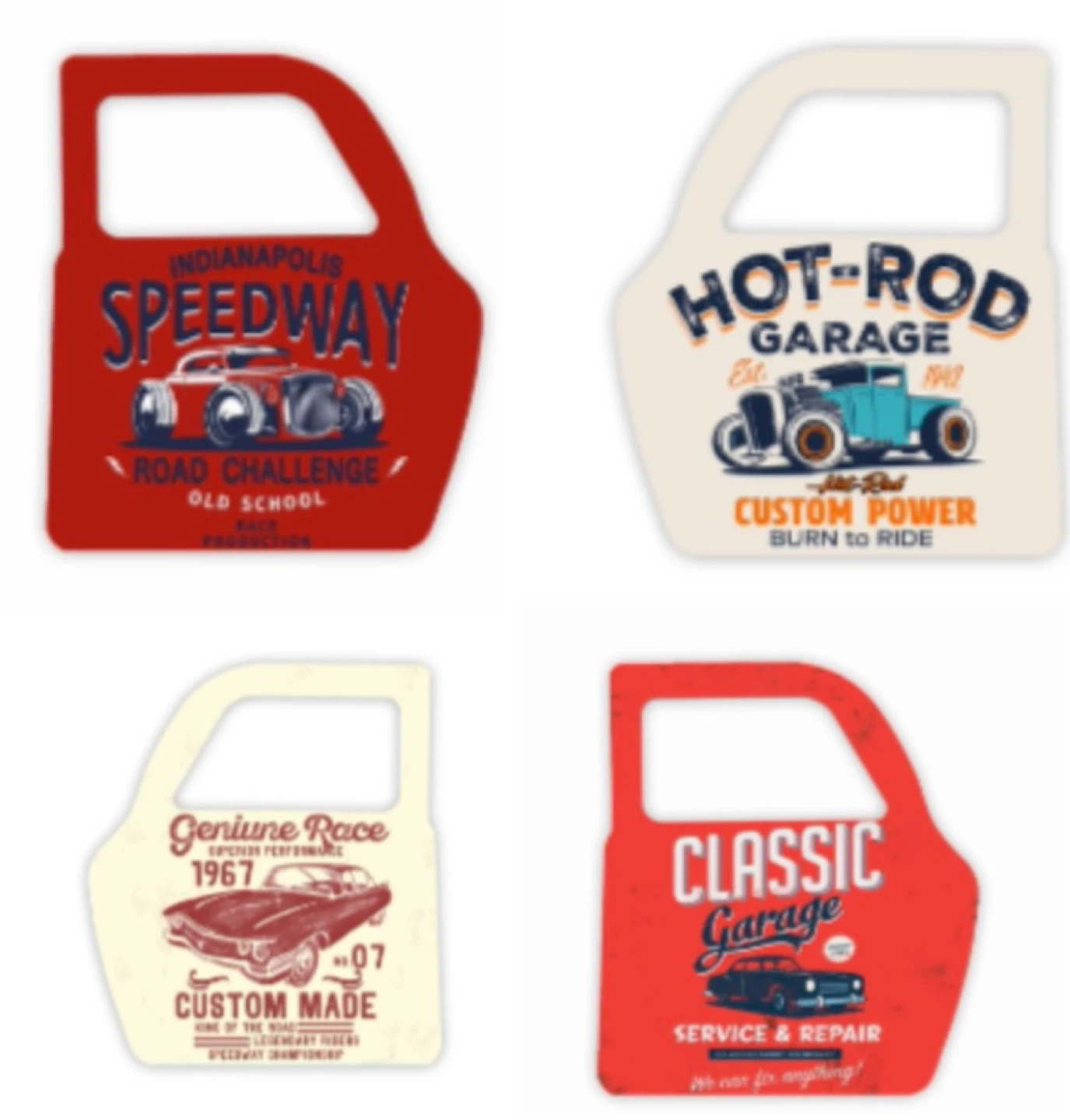 Car Door Shaped Metal Signs with Vintage Graphics - photo 3