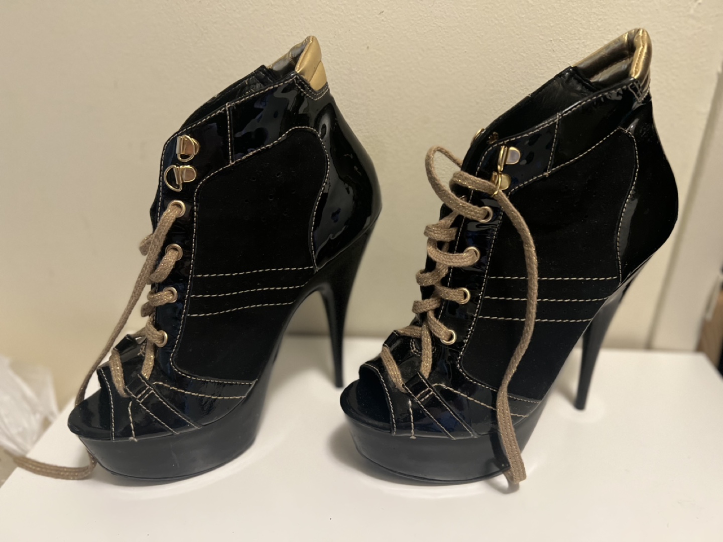 Black Lace-Up Platform Heels - photo 2
