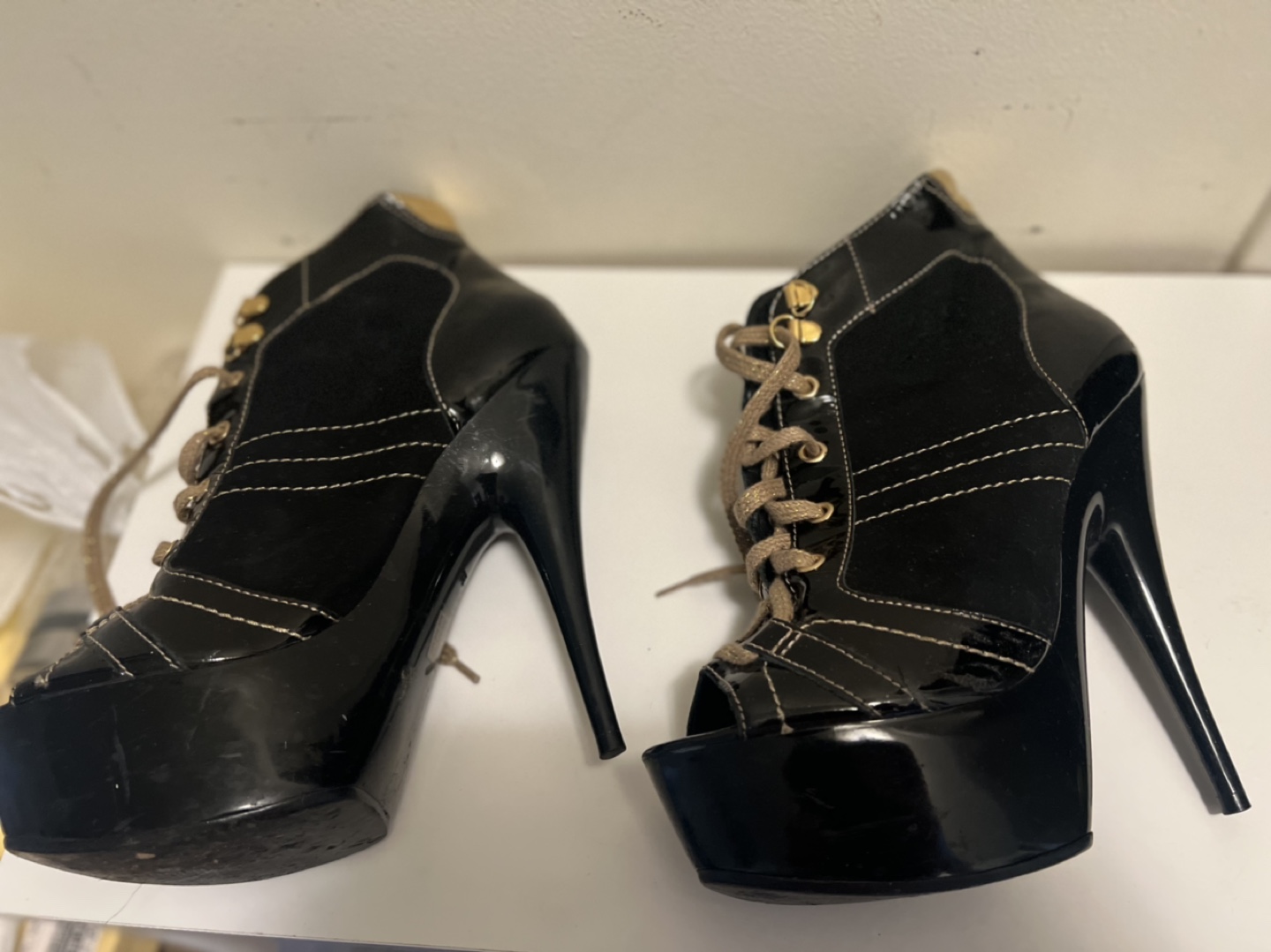 Black Lace-Up Platform Heels - photo 3