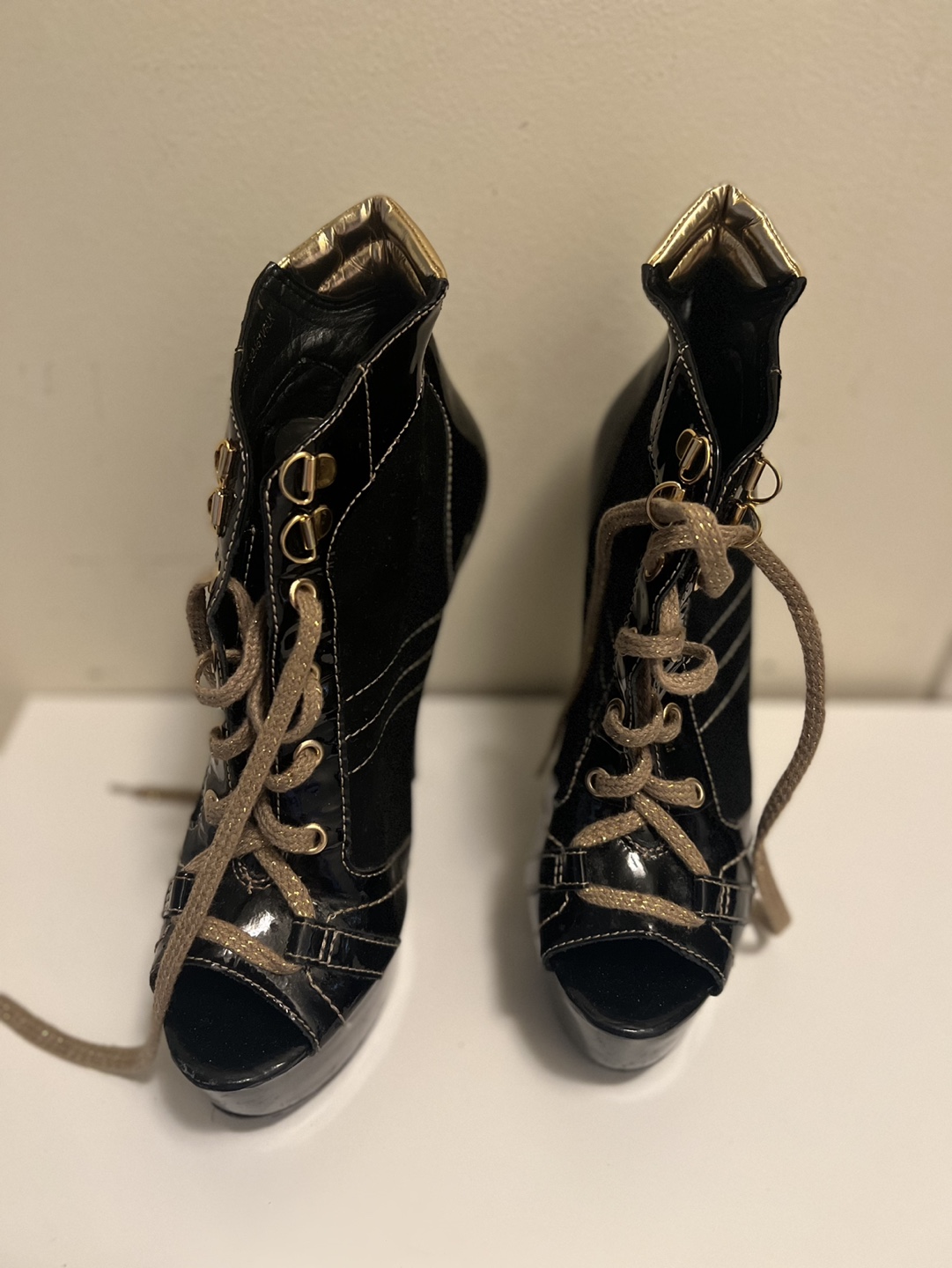 Black Lace-Up Platform Heels