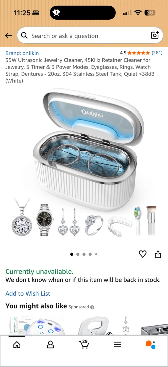 Ultrasonic Jewelry Cleaner 45kHz – Glasses / Rings