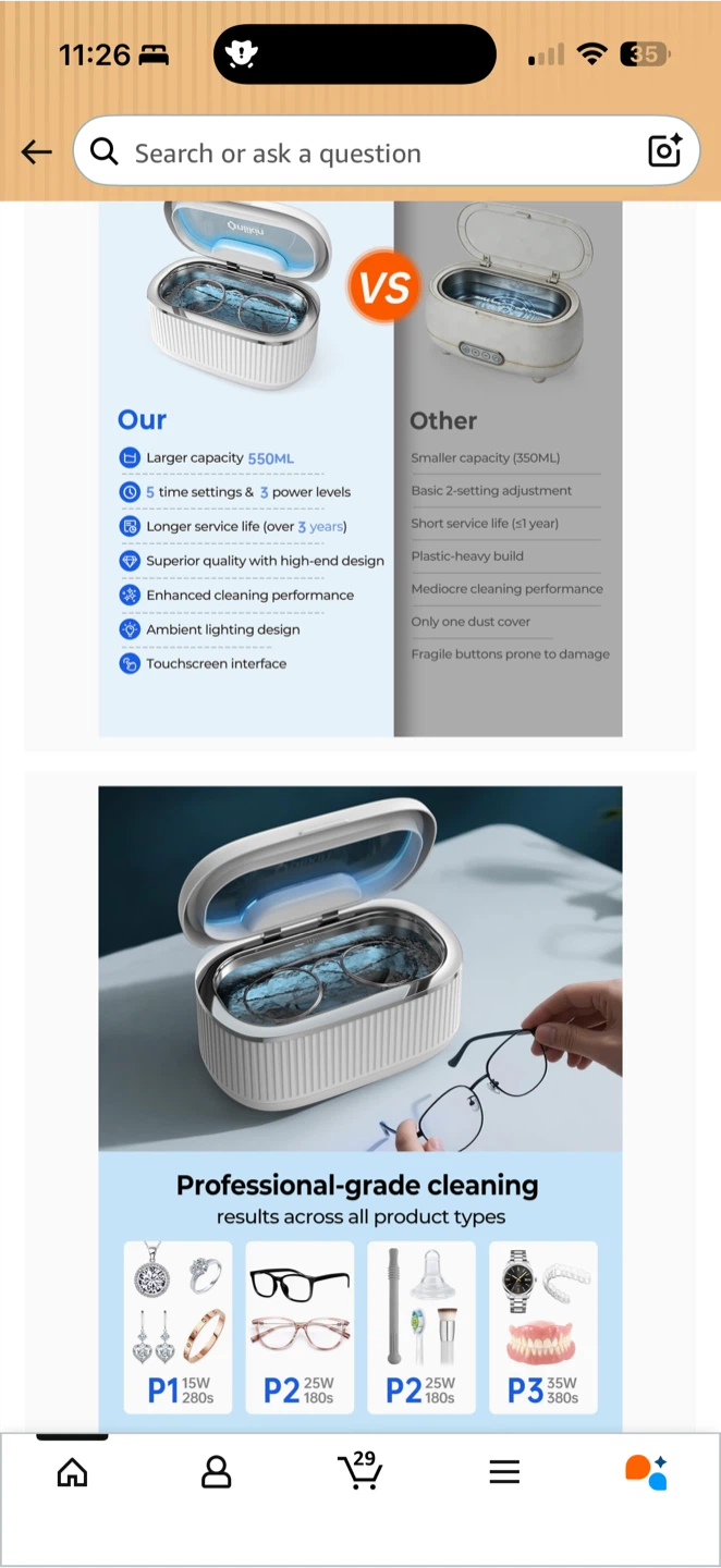 Ultrasonic Jewelry Cleaner 45kHz – Glasses / Rings - photo 2