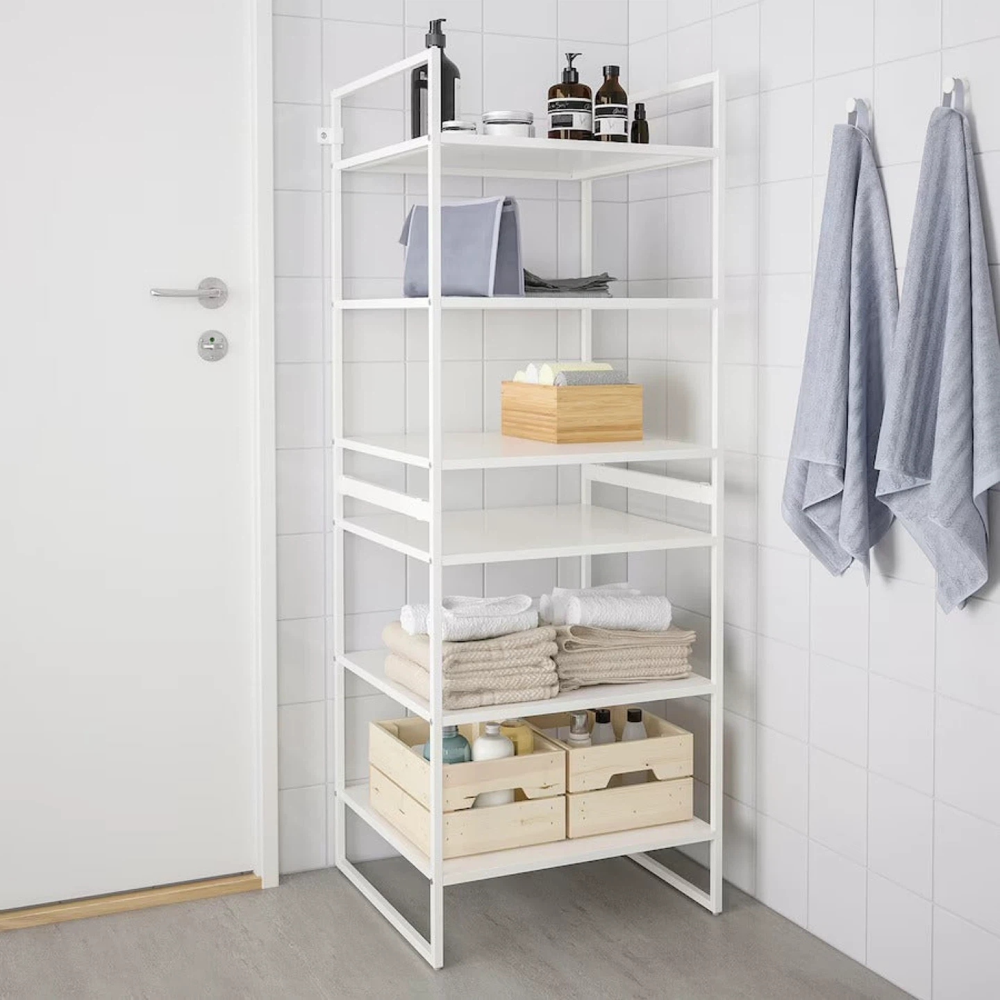 White IKEA JONAXEL Metal Shelf Unit