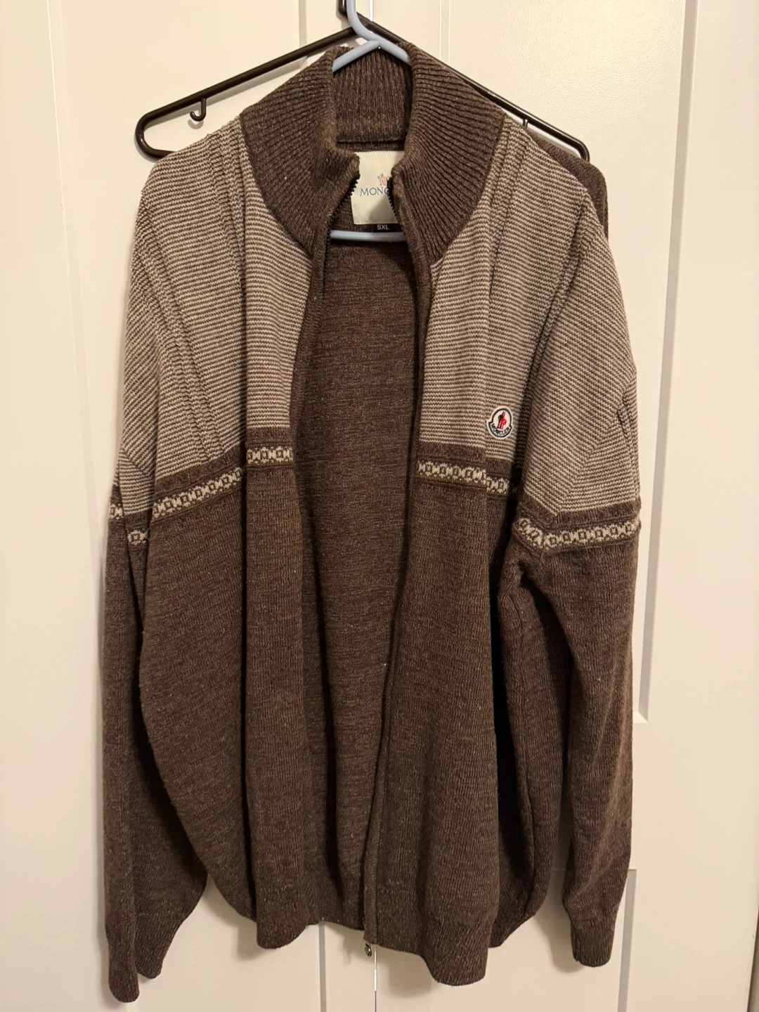 Moncler Full Zip Cardigan Sweater Brown 5XL