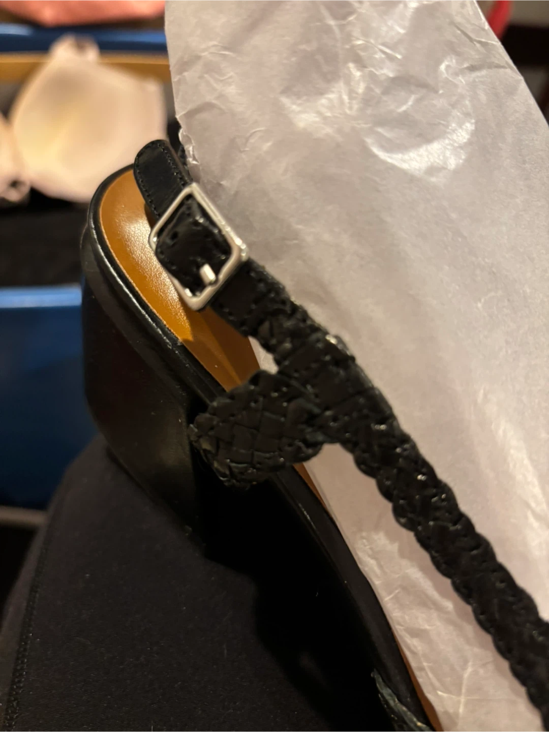 Black Woven Block Heel Slingback Shoes - photo 2