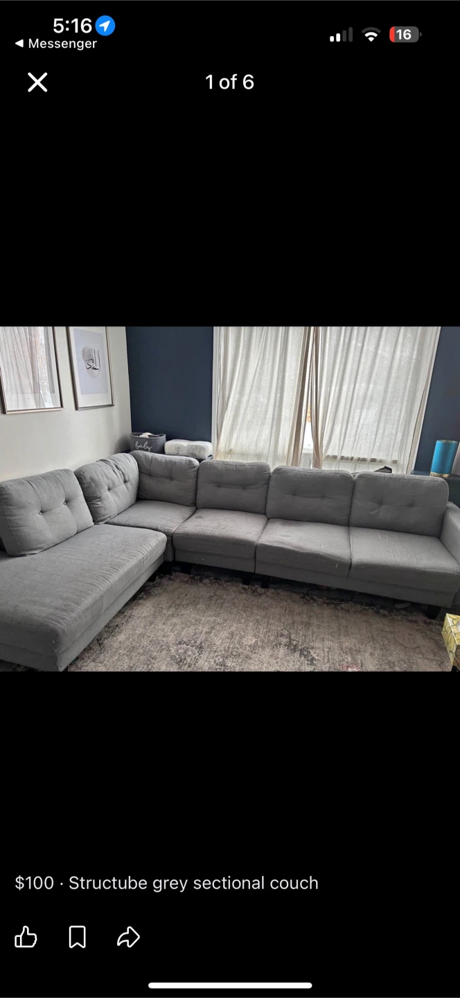Structube Grey Sectional Couch