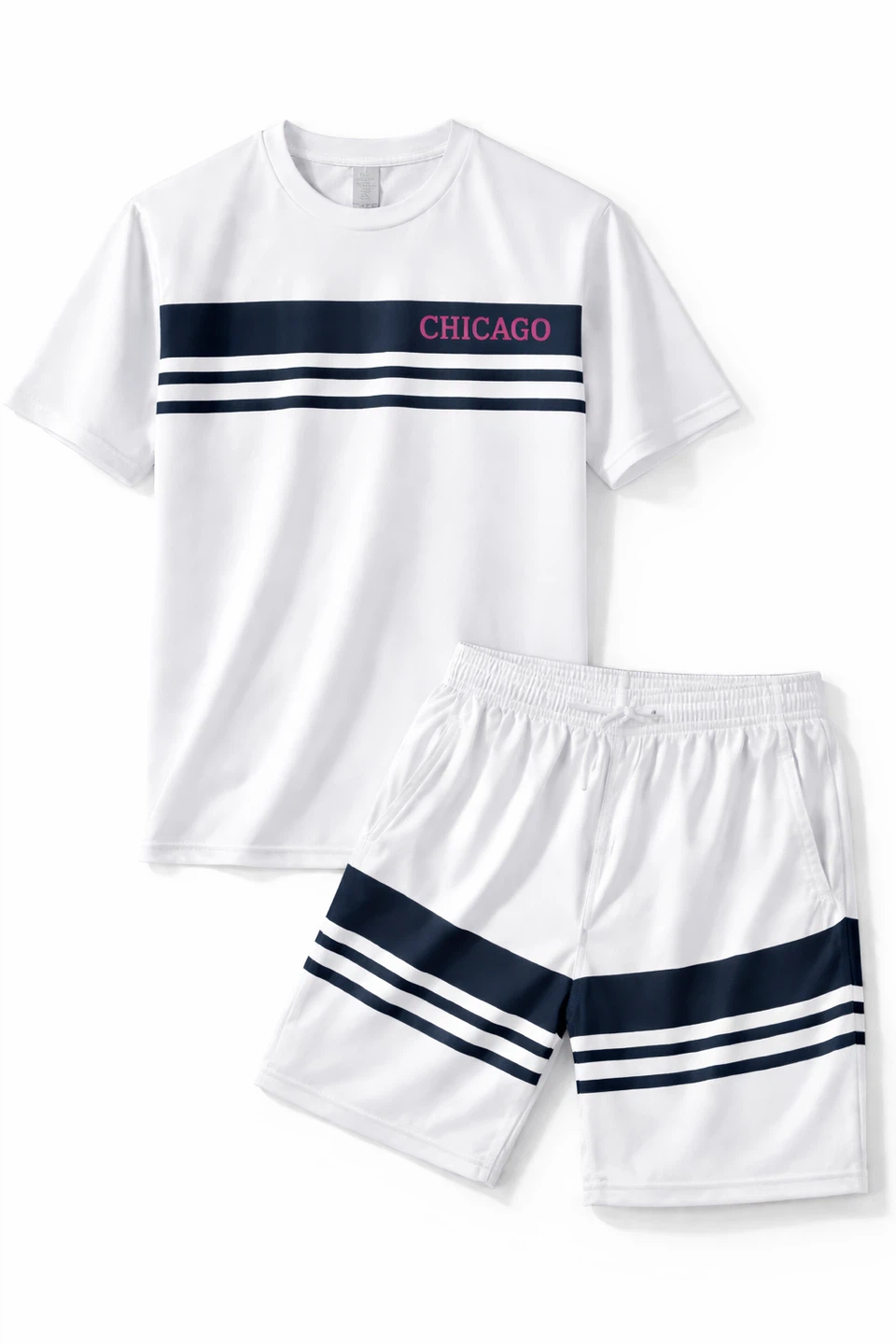 White & Navy Striped Athletic set