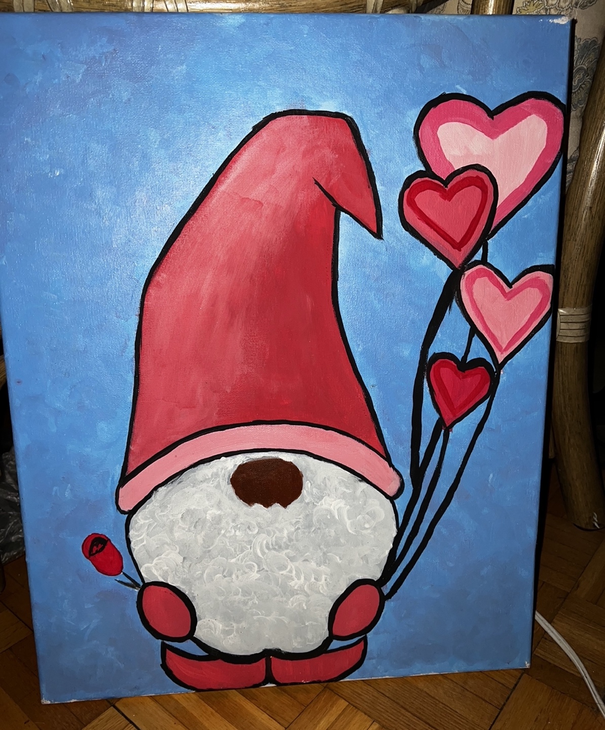 Hand-painted Gnome with Hearts Canvas Art