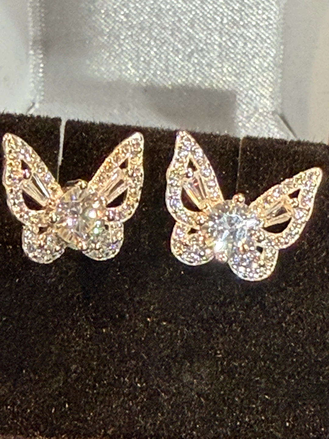 Silver Diamond Butterfly Earrings