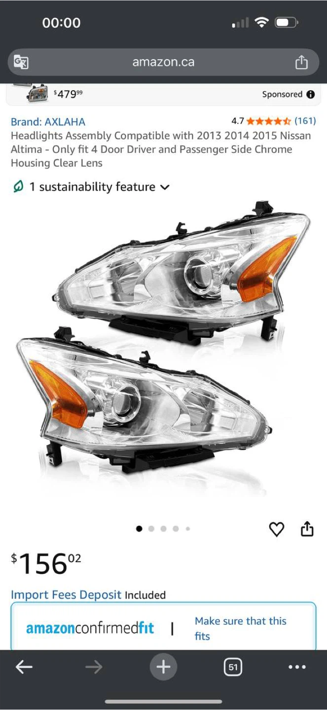 AXLAHA Headlight Assembly Set for Nissan Altima 2013–2015