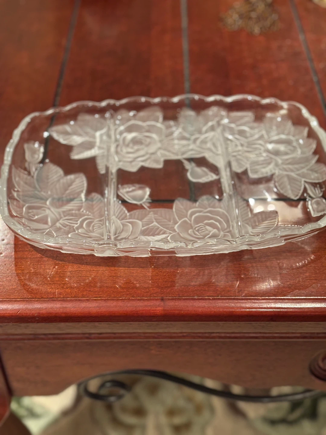 Clear Glass Rose Serving Platter - photo 4