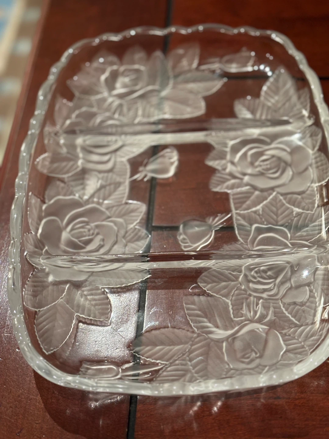 Clear Glass Rose Serving Platter - photo 2