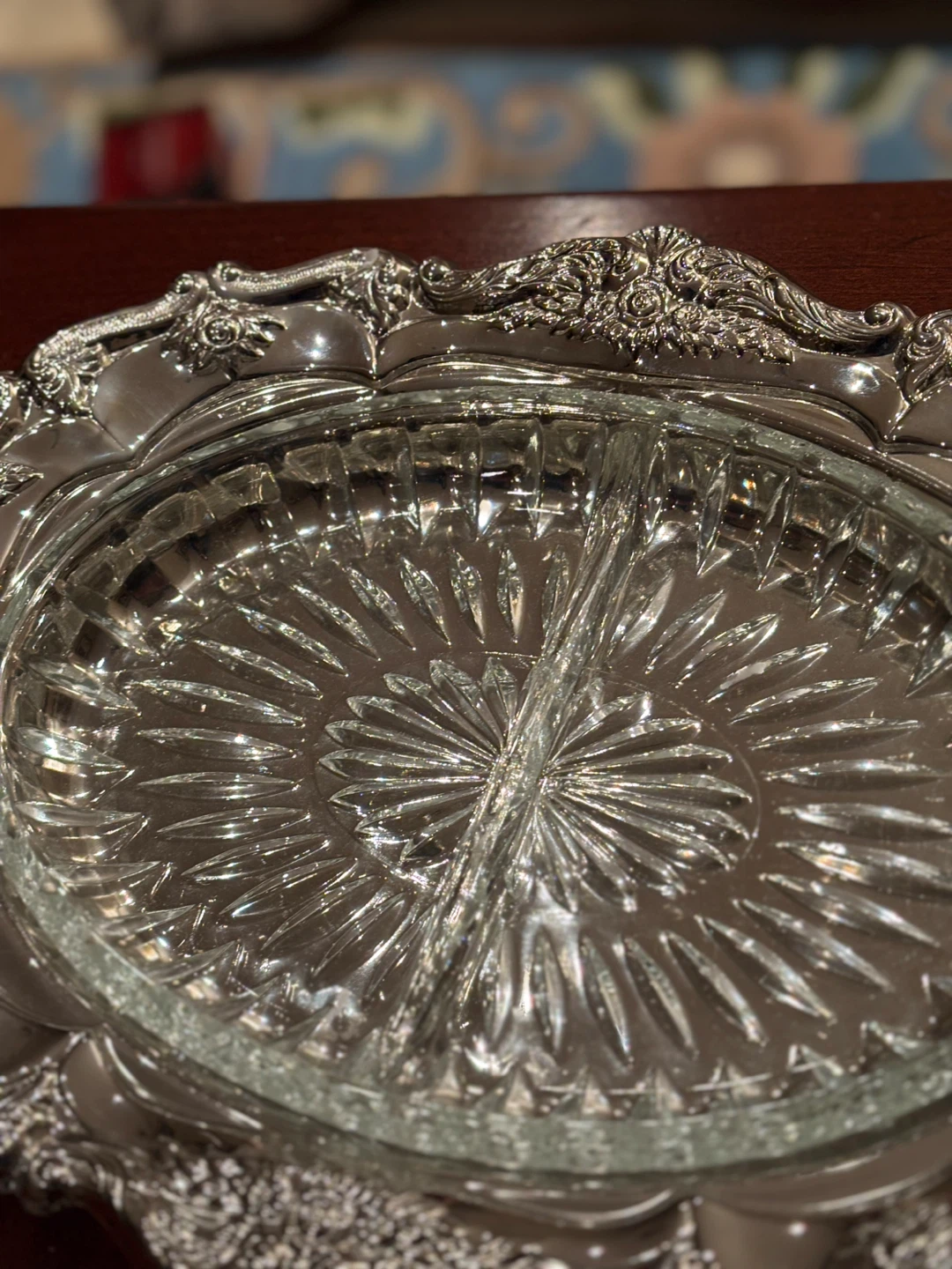Ornate Silver Plated Divided Serving Tray with Glass Insert - photo 4