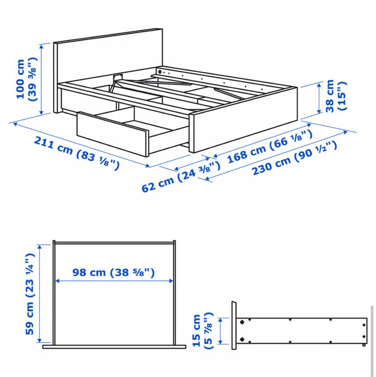 IKEA MALM Dark Brown Bed Frame with Storage Drawers - photo 4
