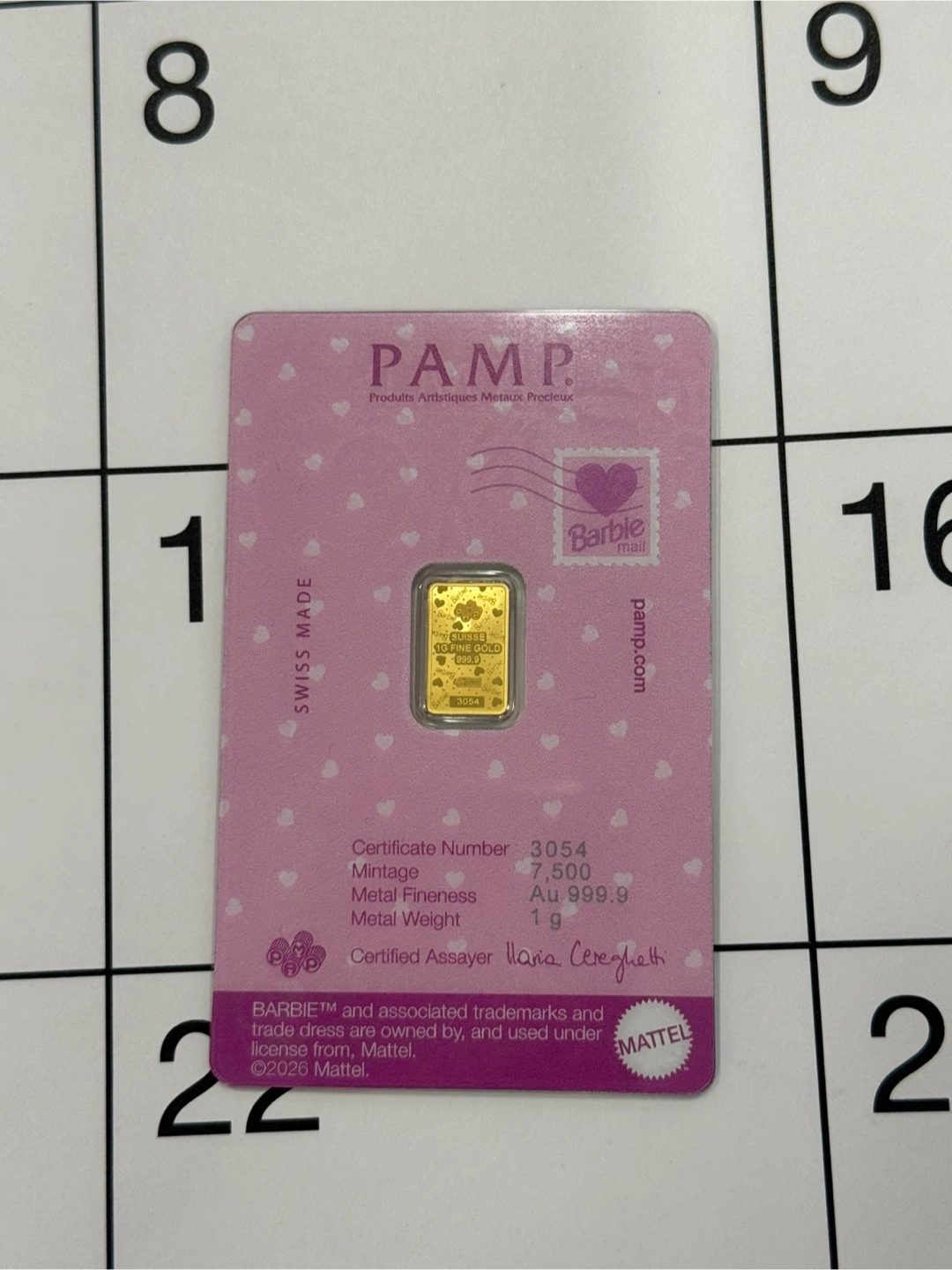 PAMP Barbie 1G Pure Gold Bar in essay 2nd edition - photo 2