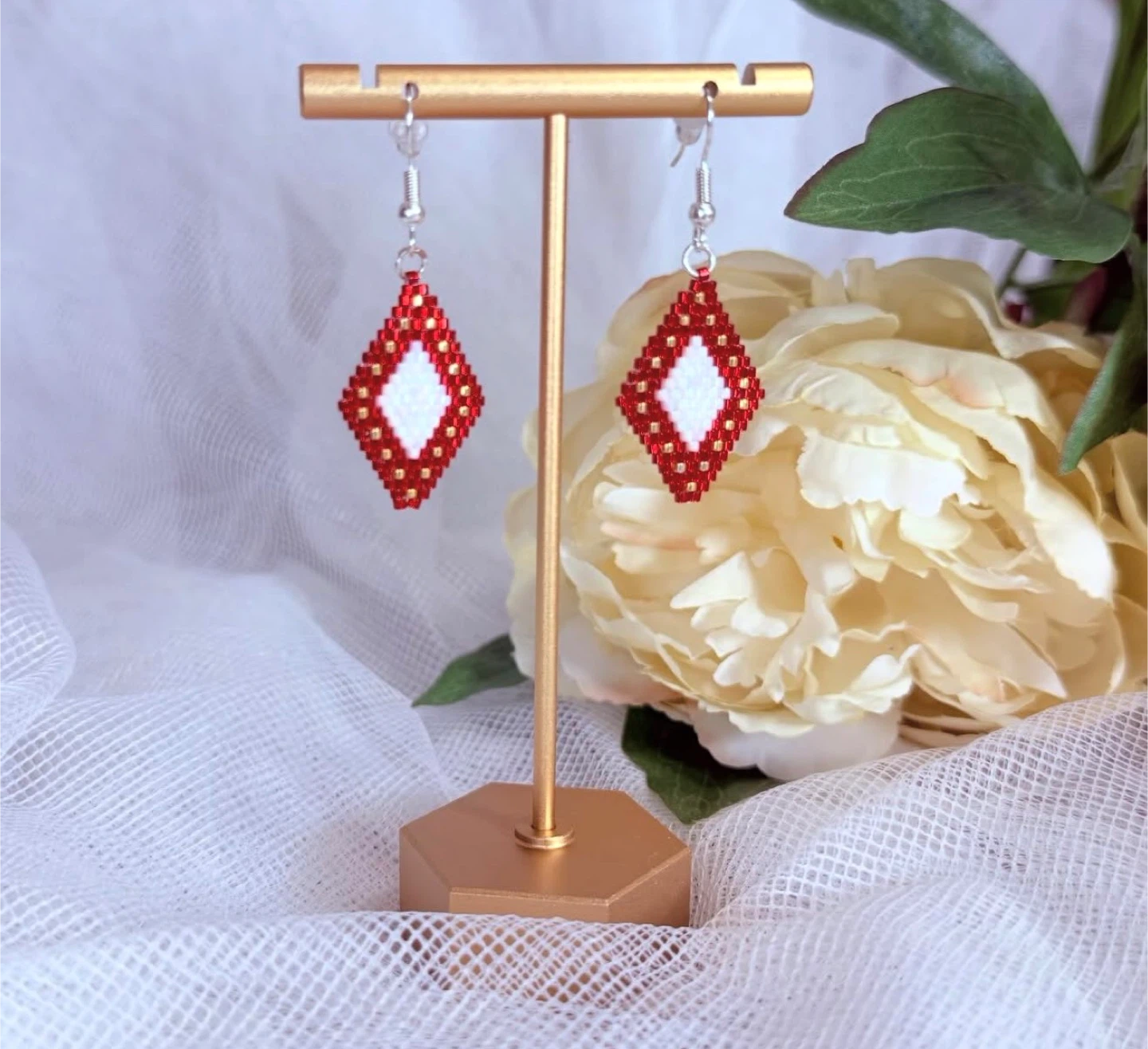 Handmade Beaded Diamond Earrings