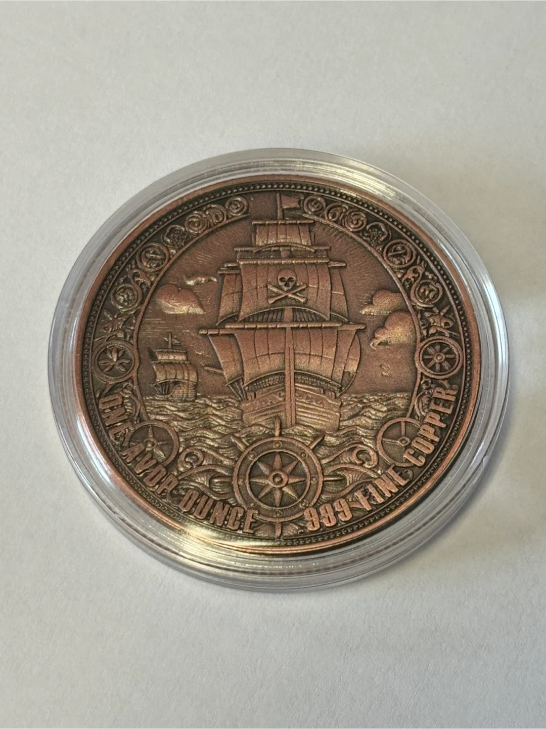 1 oz 999 Fine Copper Pirate and Ship  Coin - photo 2