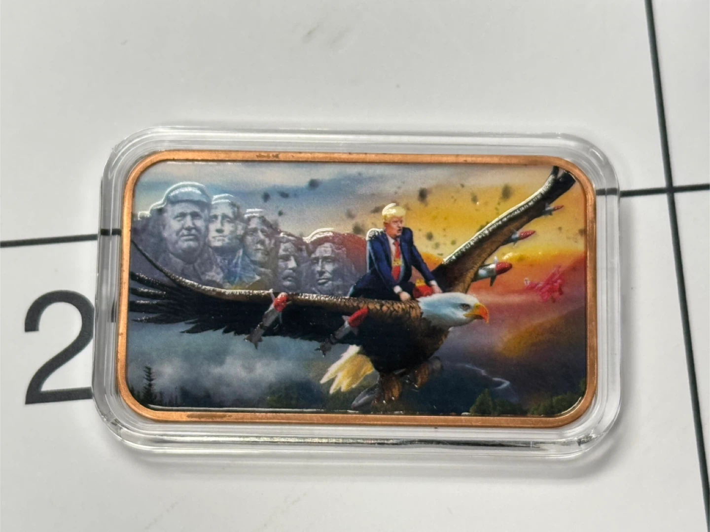 1 oz 999 Copper bar of Trump on eagle by Mount Rushmore