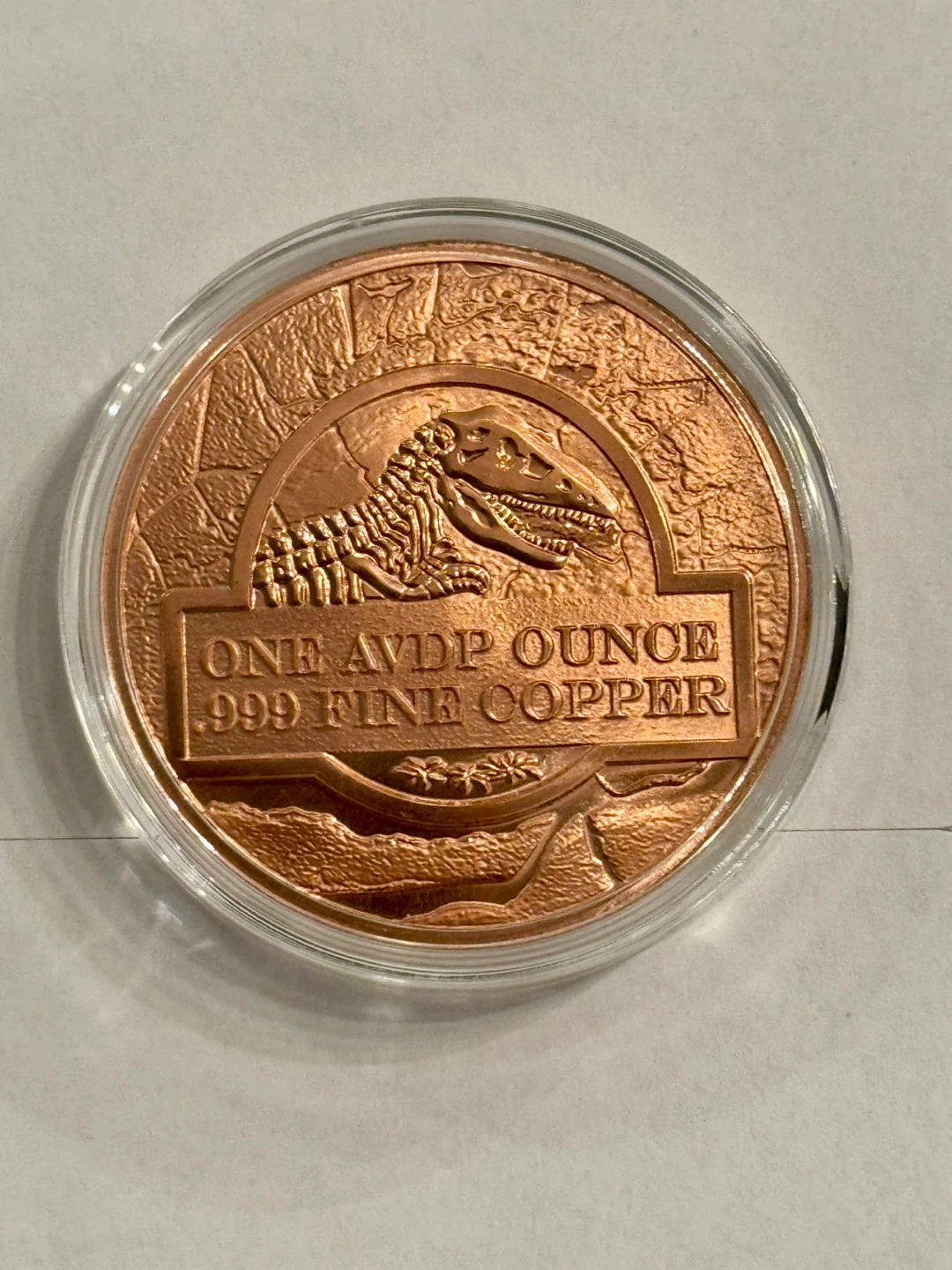 1 oz 999 Fine Copper Round - Dinosaur 3d Design - photo 2
