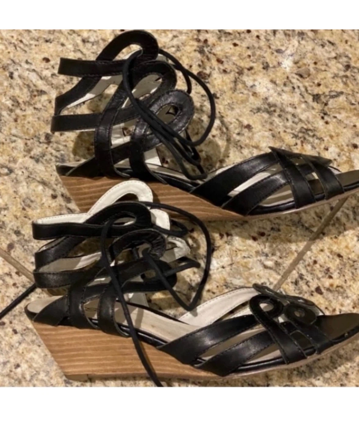 Black Lace-Up Wedge Sandals